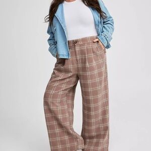 Torrid Wide Leg Tailored Twill Pant Anna Plaid Deep Taupe Size 16 Regular